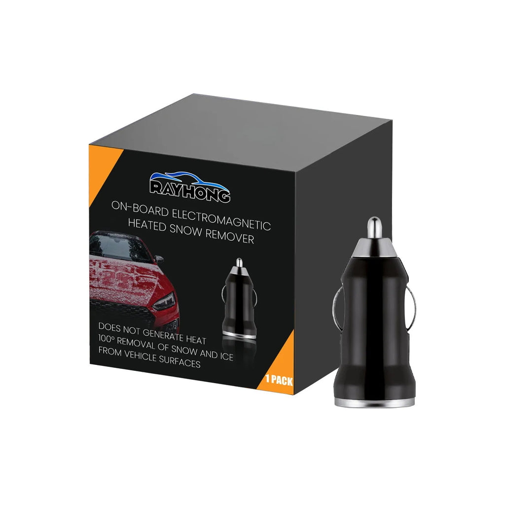 Black car snow deicer charger with built-in ice scraper showing compact 5.5 cm design
