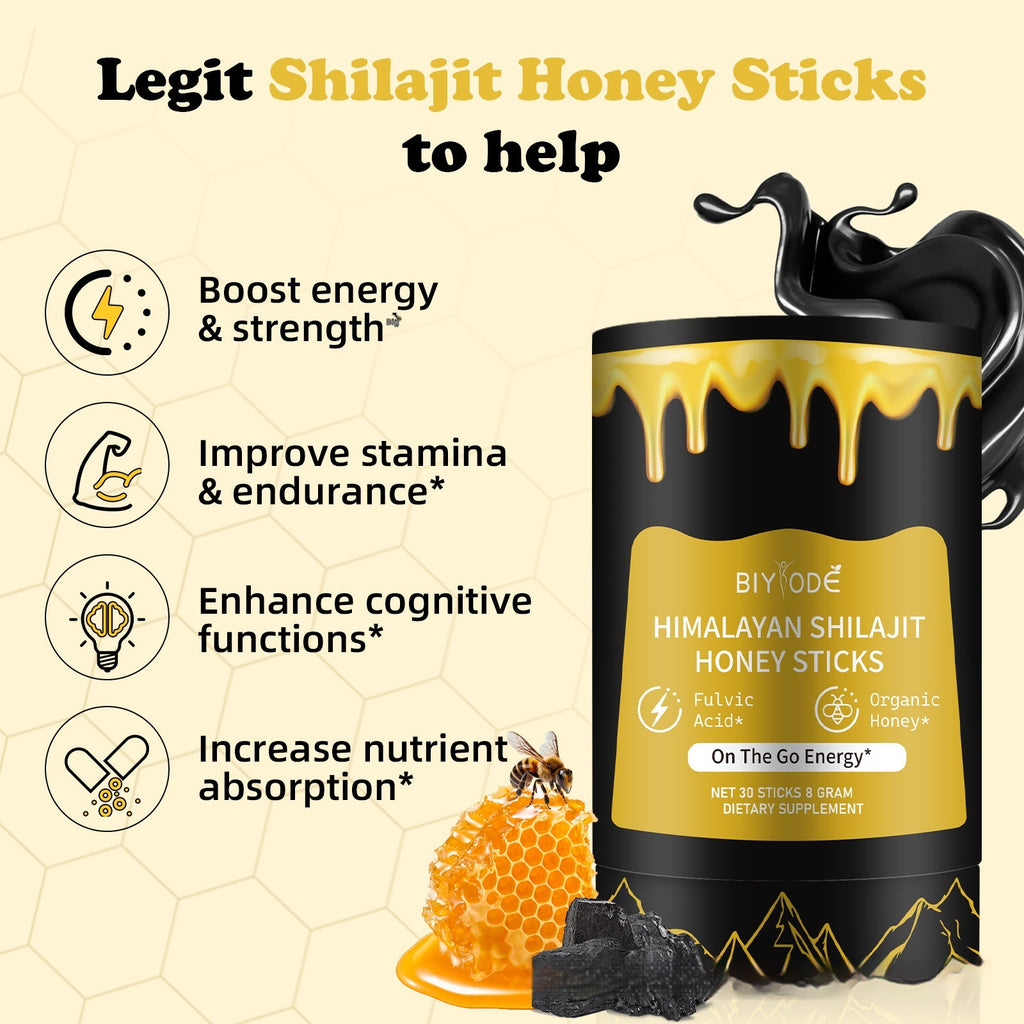 T1 Premium Shilajit Honey Sticks with Saffron - Natural Herbal Energy Boost | 30 Sticks