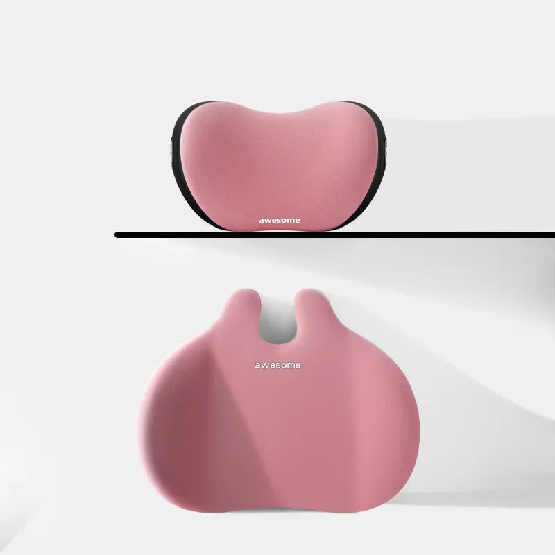 Automotive headrest and lumbar support pillow set in cloth material with cotton filler