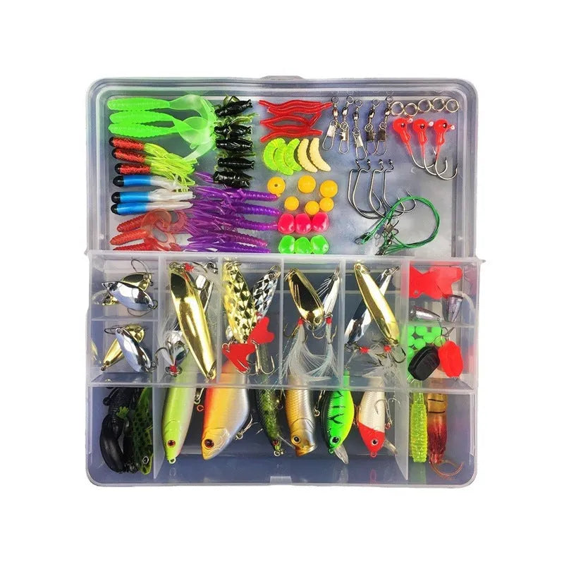 Junior entry-level fishing lure suit collection in PP box packaging showing multiple bait lures