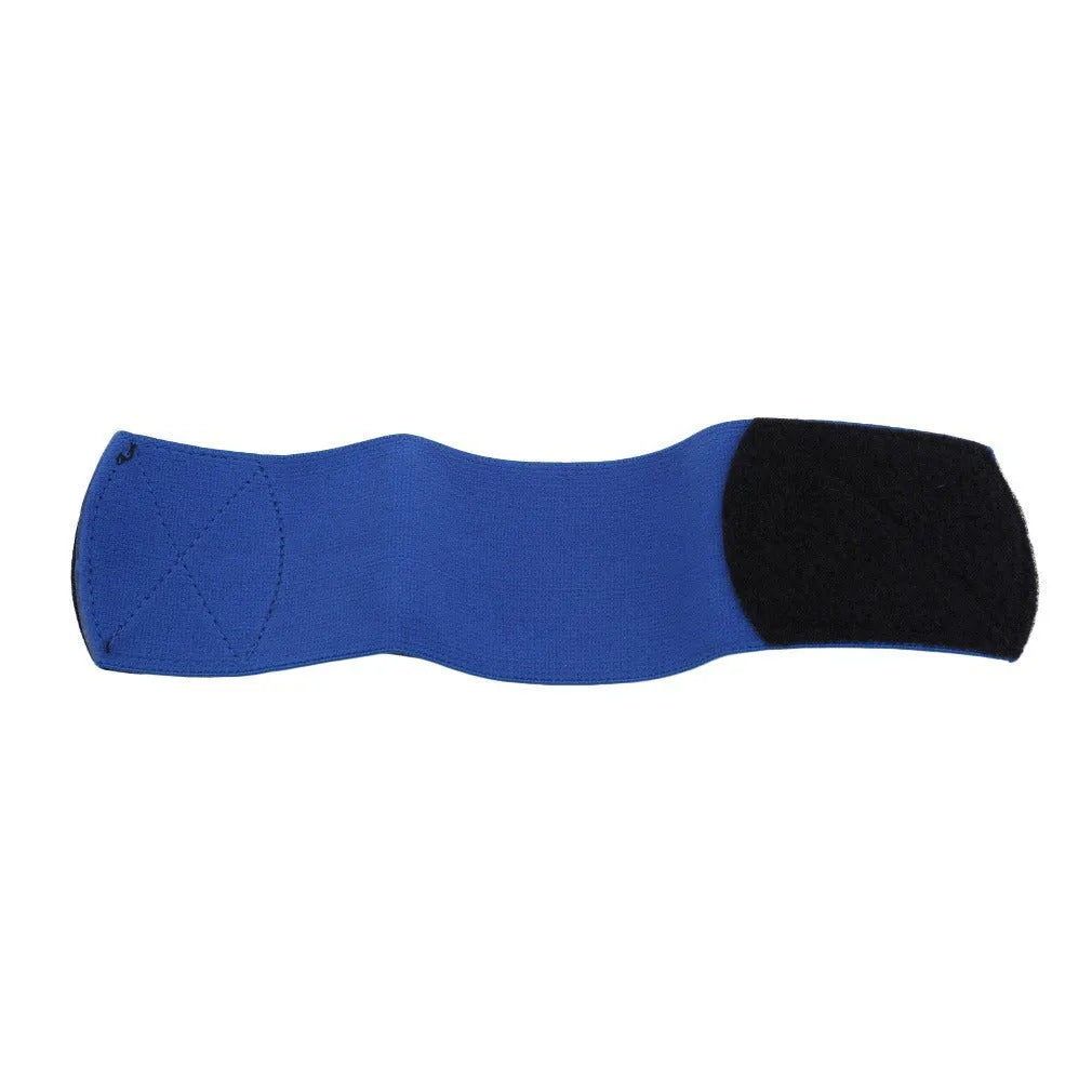 Red rubber football shin guard tape belt showing 250mm length and 65mm width dimensions