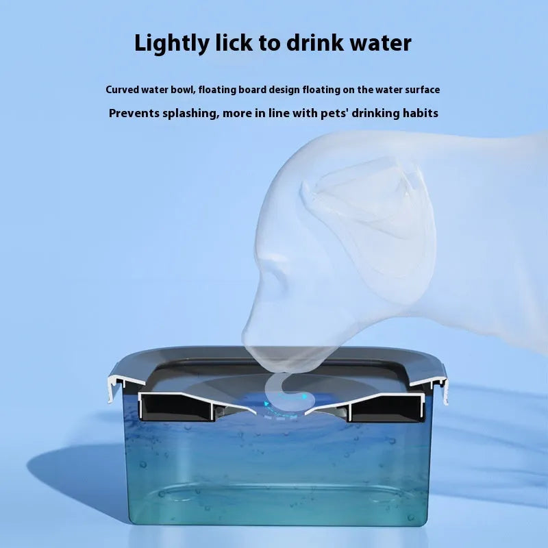 Stainless steel floating pet water bowl with filter element and anti-tumble base