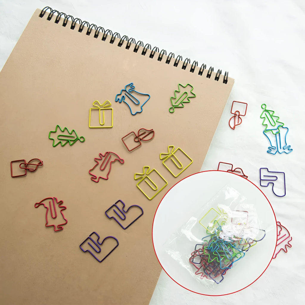18 Christmas shaped coloured metal paper clips for festive document organisation