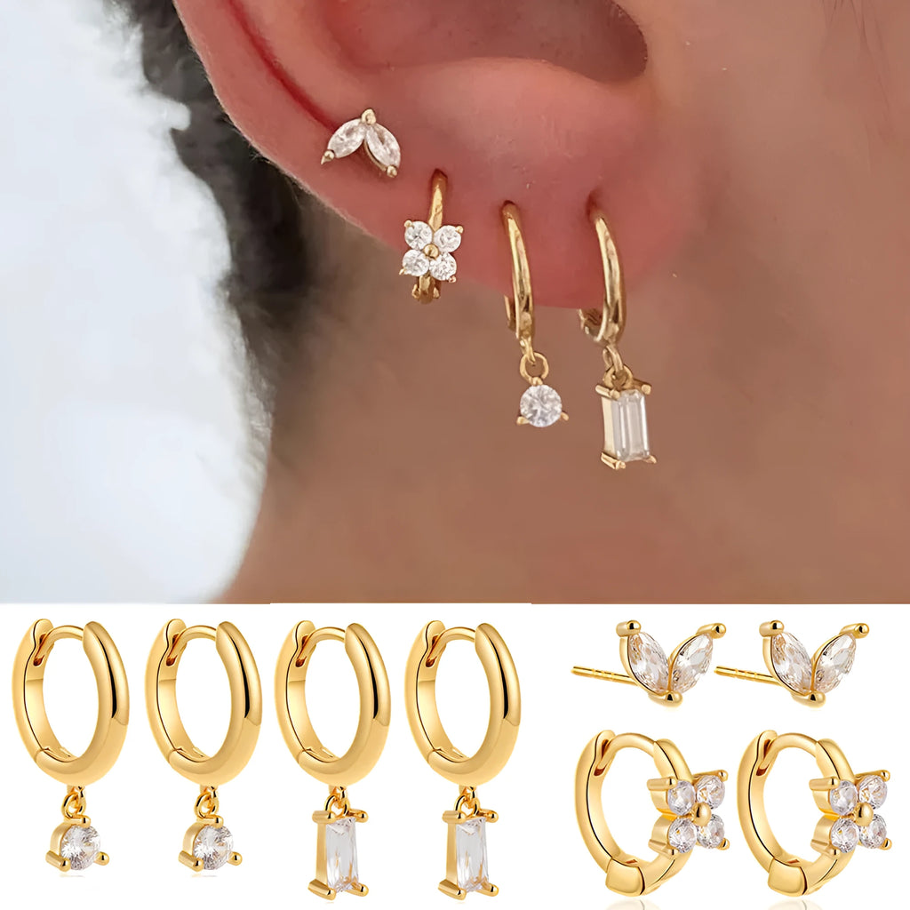 Copper geometric earrings set with star, ellipse, ring and quadrilateral designs in gold or silver finish