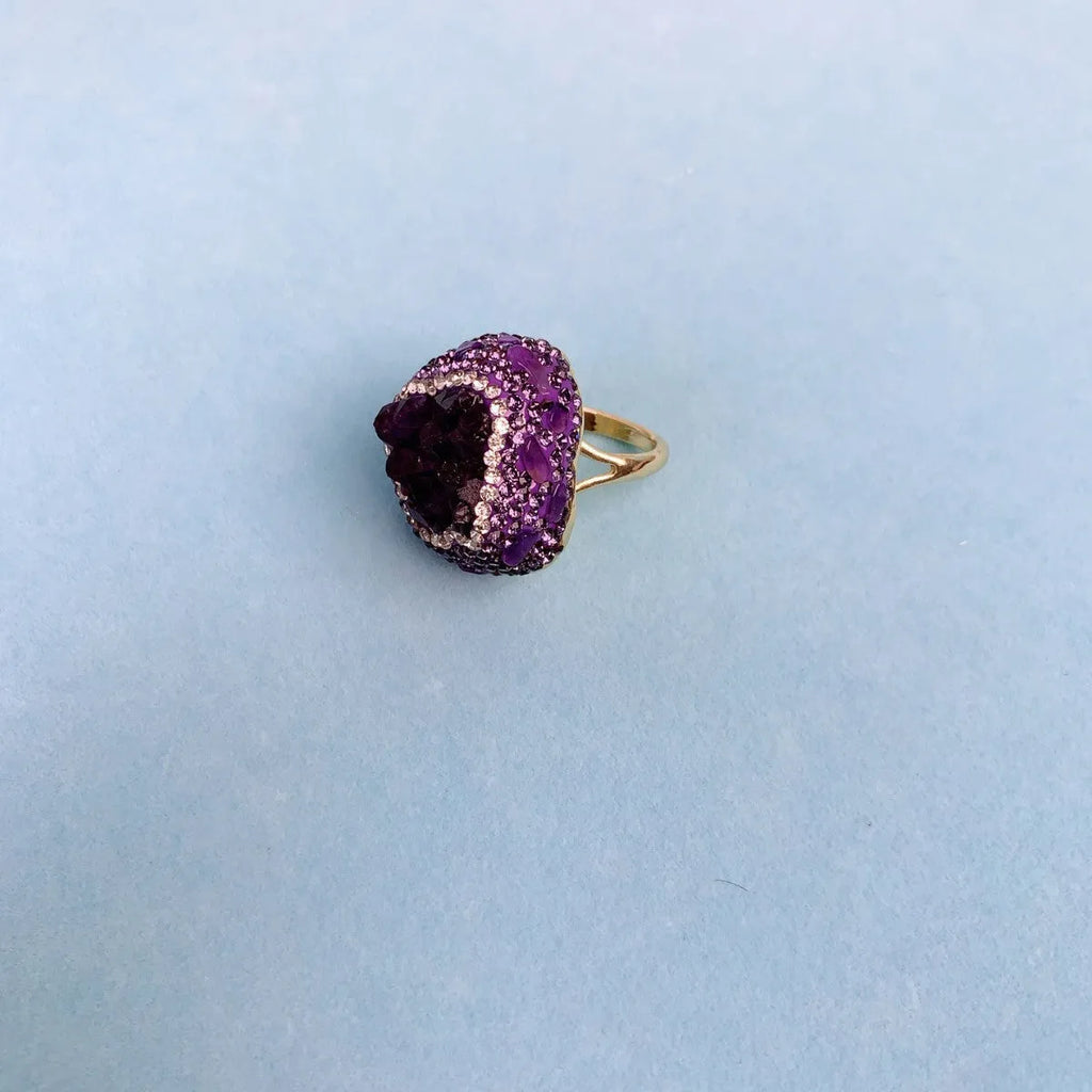 Natural Uruguay Amethyst Open Adjustable Ring Advanced Style Amethyst Colour
