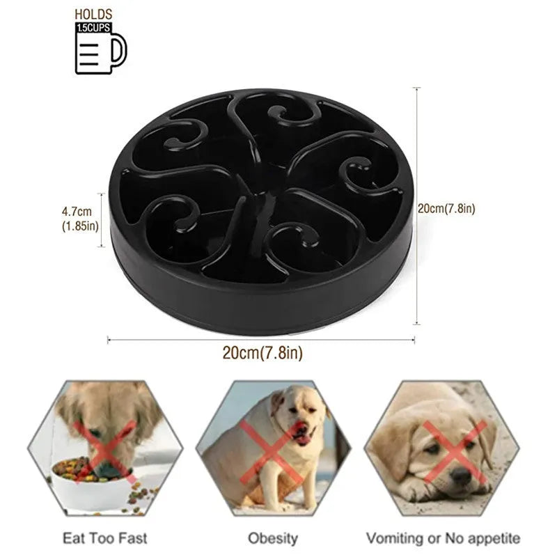 Slow feeder dog bowl with maze pattern and non-slip base in multiple colour options