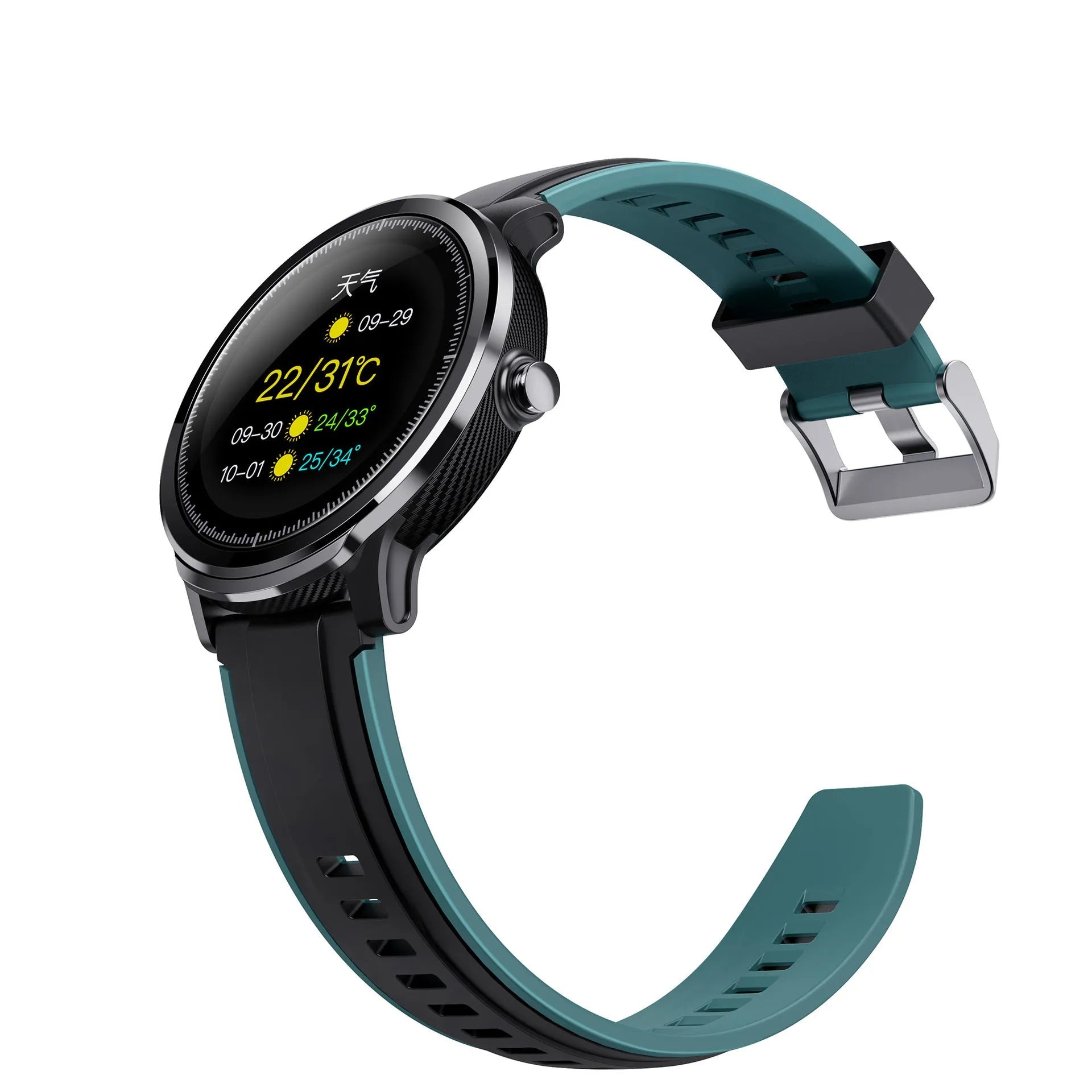 Kospet PROBE square smart watch with 1.3-inch screen and green silicone wrist strap