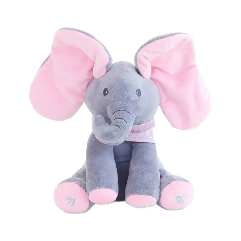 Children's singing plush elephant toy in blue or pink with music and sound, English battery version.