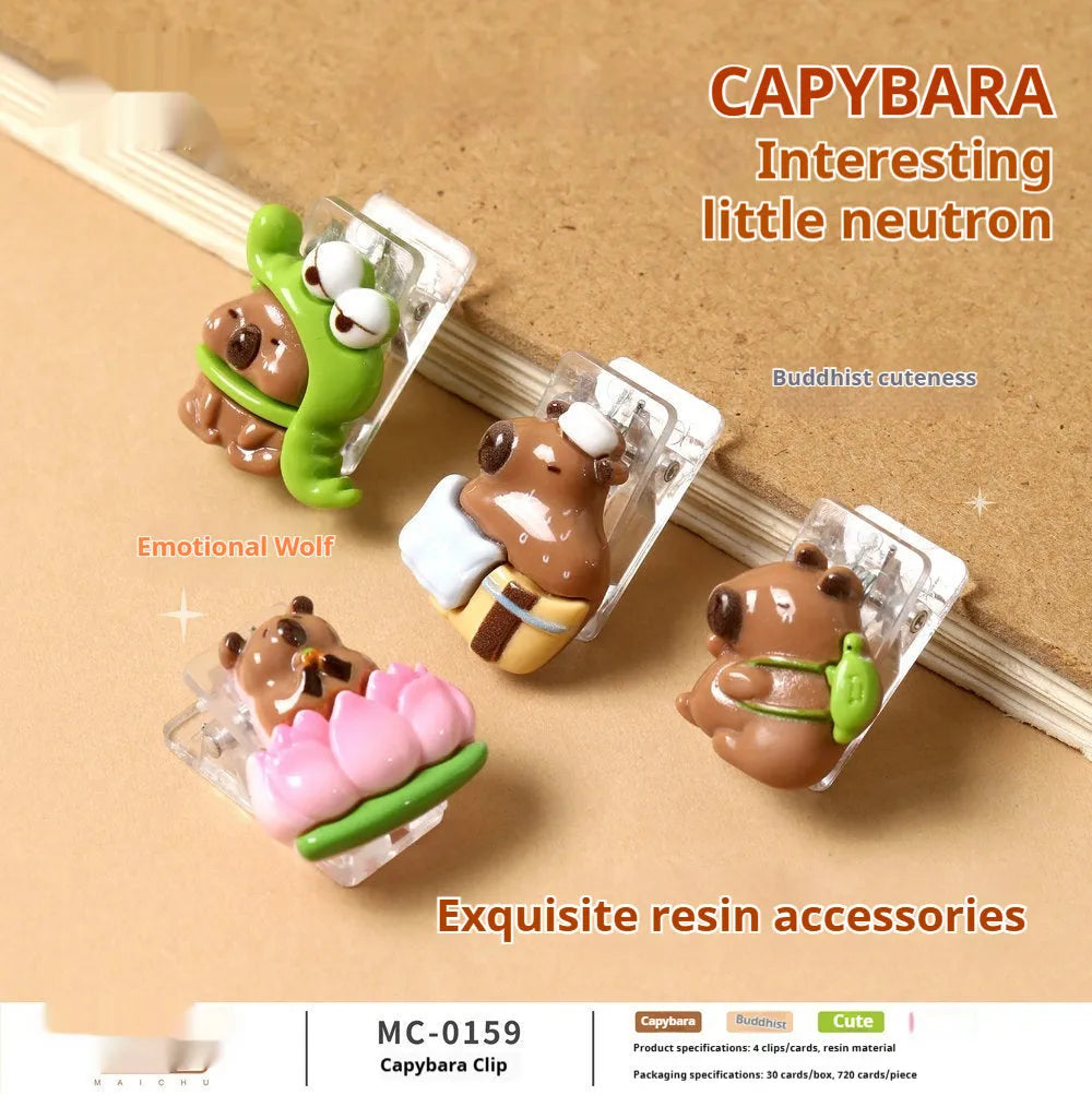 Set of 4 khaki cartoon fashion plastic barrettes, Capabala Clip Suit portable hair clips for women and girls