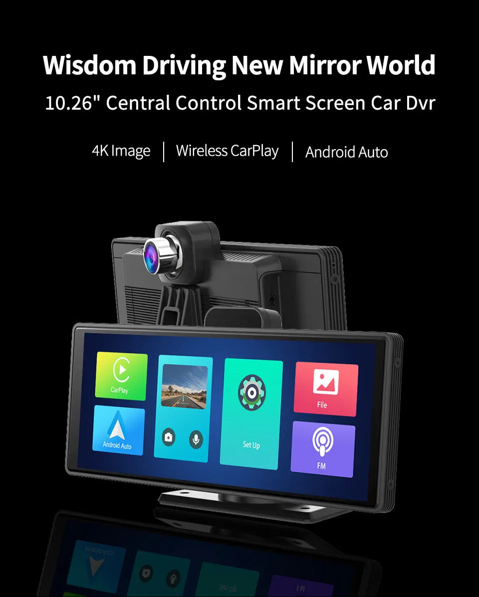 10.26-inch car DVR with front and rear cameras, 4K front recording and 170° wide angle