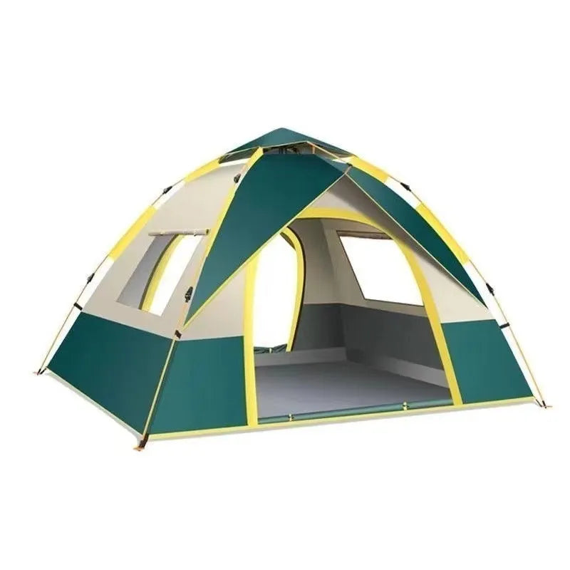 Automatic outdoor camping tent 3-4 person dark green with rain and sun protection