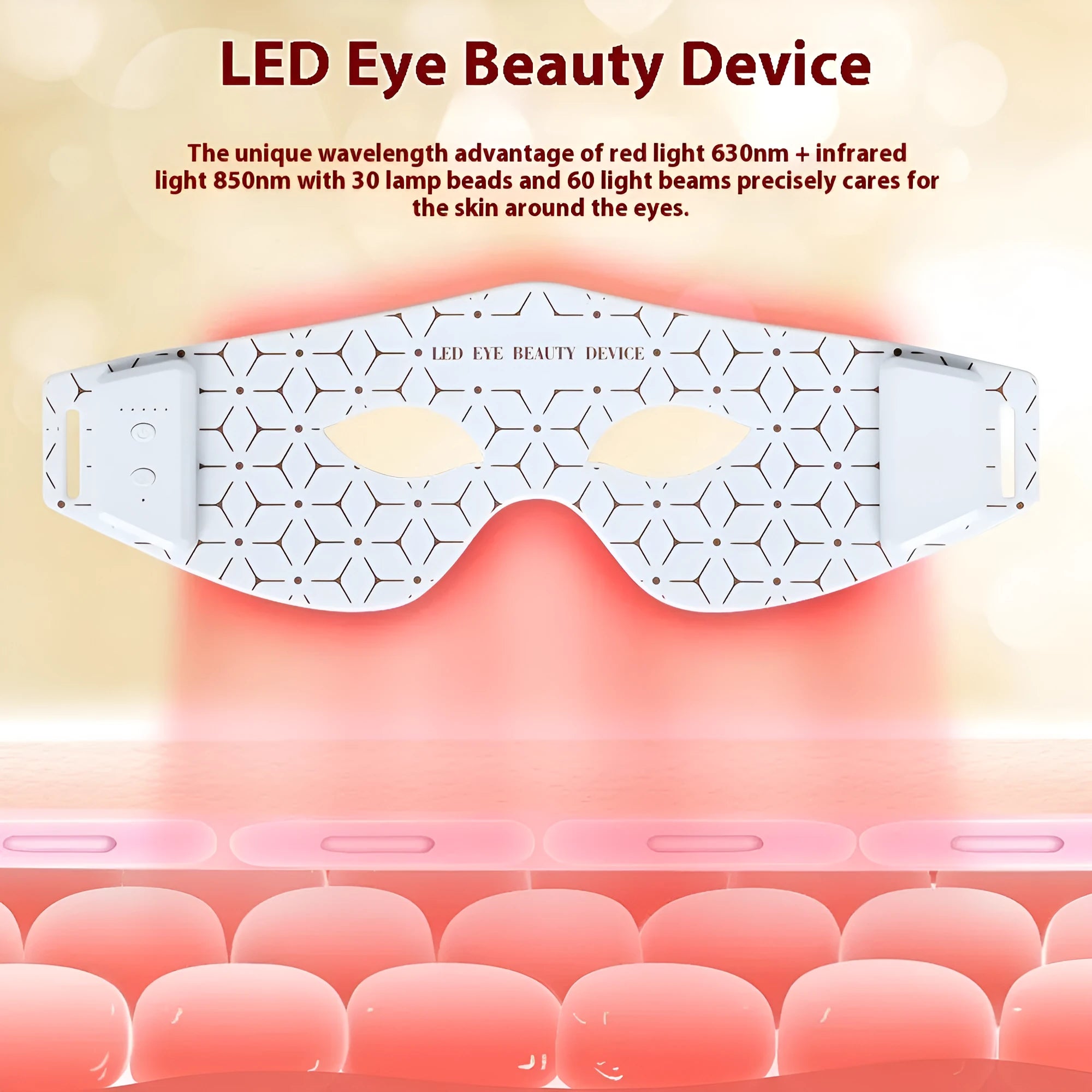 Silicone eye massager with 30 red and infrared lamp beads in black finish
