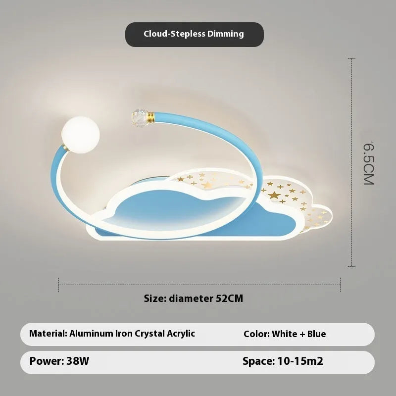 Children's moon and cloud themed ceiling lamp with colour changing lights and dimming function