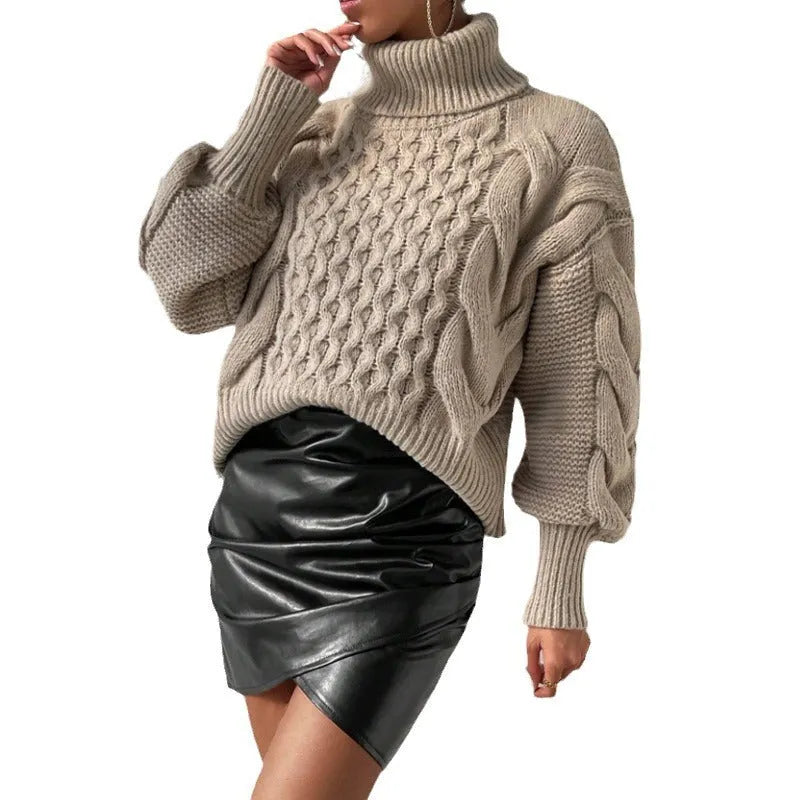 Women's solid colour loose fit pullover sweater in camel with long sleeves and regular sleeve type