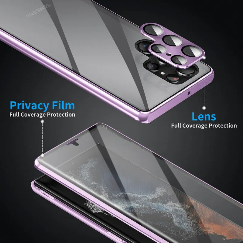 Black Magnetic King aluminium phone case with a reflective mirror centre for Samsung Galaxy S24 Ultra.