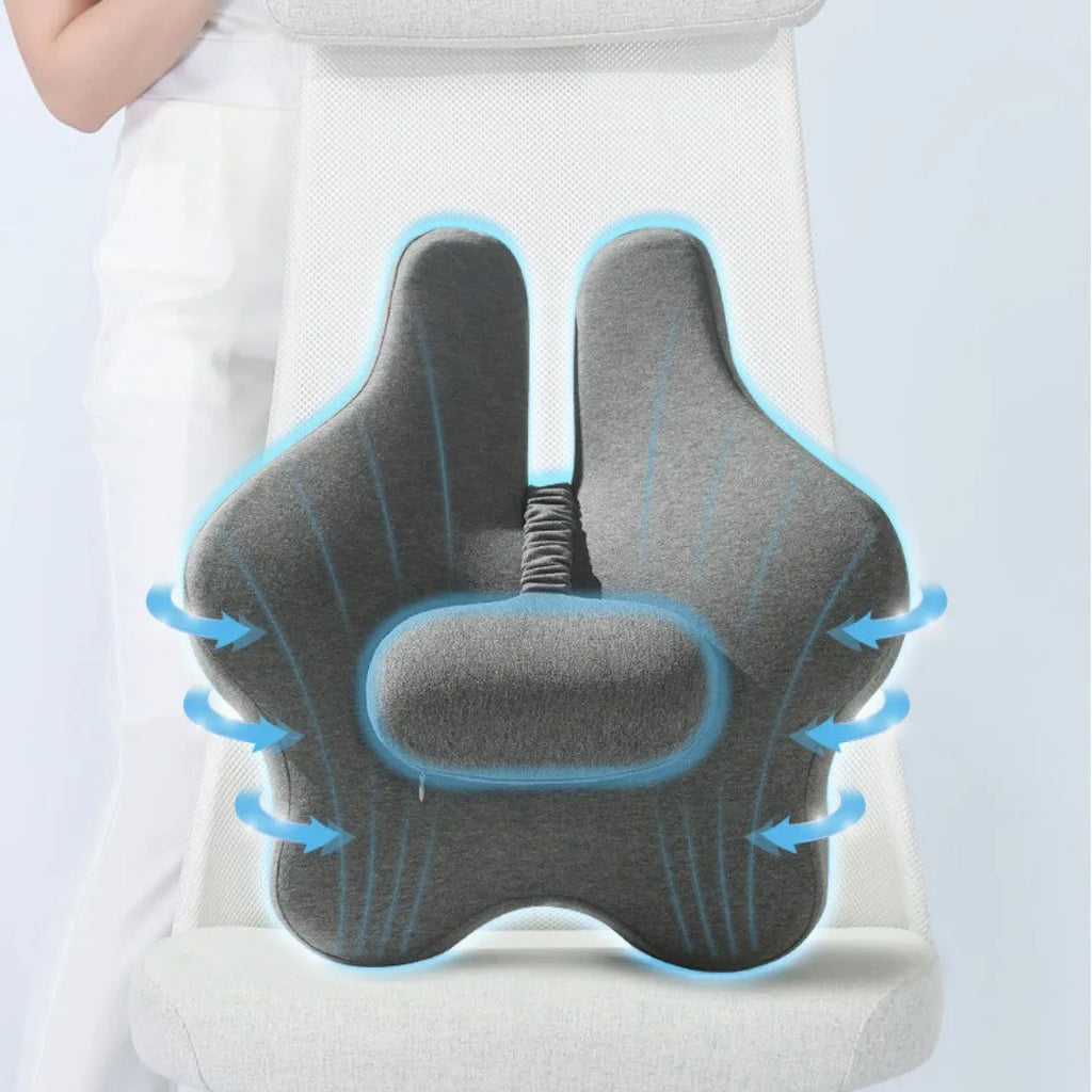 Memory foam car seat cushion for lumbar support in black colour measuring 50x47x9cm