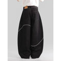 Black men's straight-leg denim trousers with a mid-rise waist and zip fly.