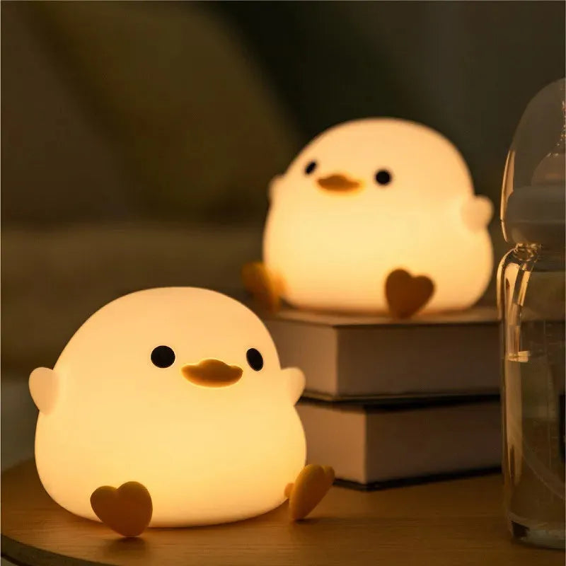 Doudou Duck silicone night light with squeeze control USB charging, 122x105x92mm