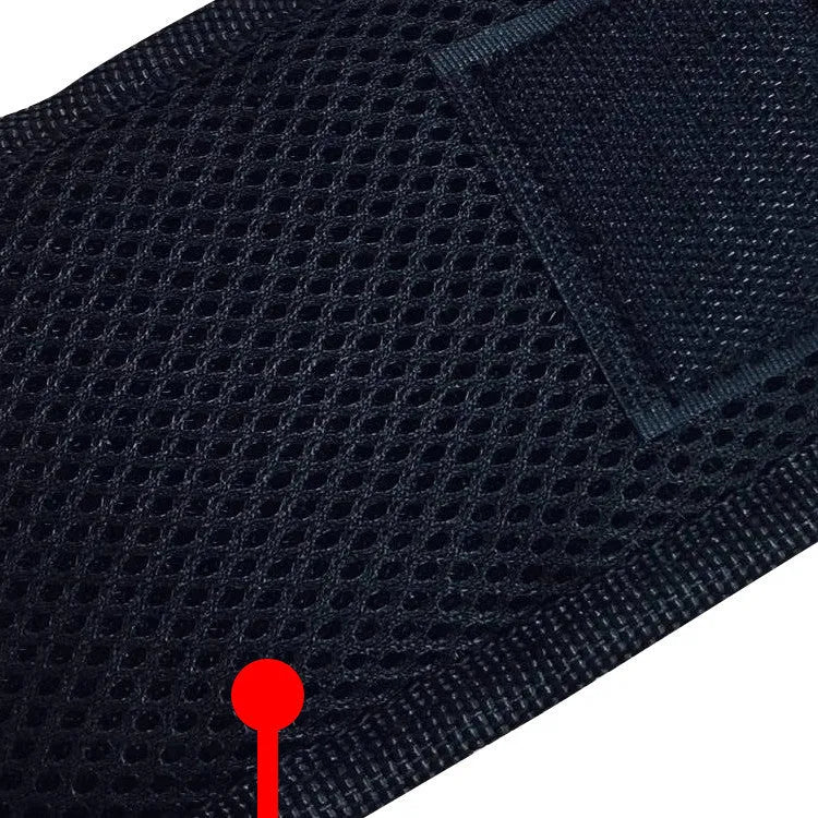Black magnetic wristband tool organiser with 15 grid pockets, shown on a wrist holding screws