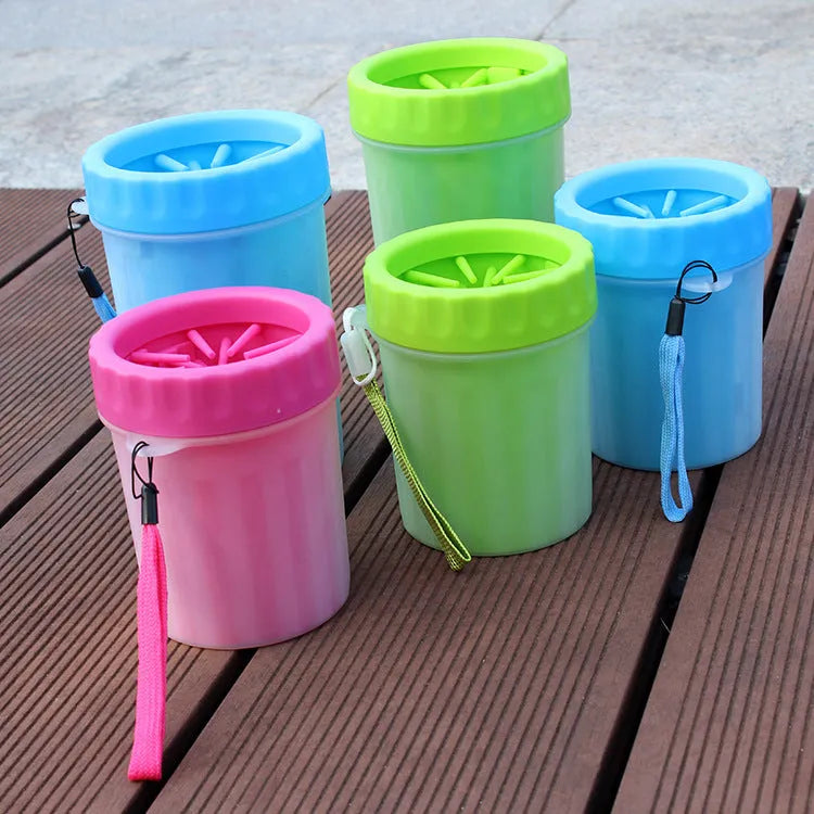 Blue silicone dog paw washing bucket with non-slip base for portable pet foot cleaning