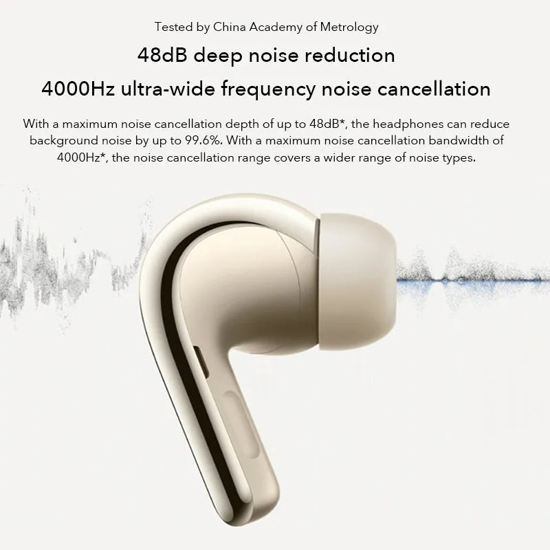Black and gold true wireless Bluetooth earbuds with charging case, featuring active noise reduction technology.