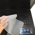Transparent silicone laptop keyboard dust film on a notebook close-up