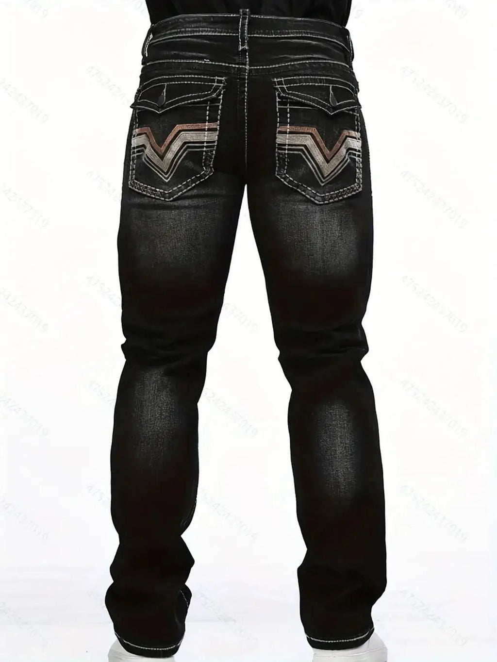 Stretch slim fit black men's cotton denim trousers with straight leg and mid waist