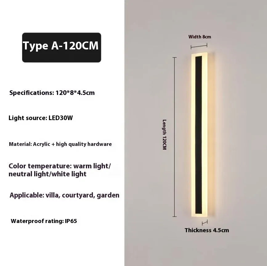 Outdoor LED strip wall lamp with wrought iron housing, 150cm length, IP65 waterproof rating