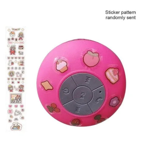 Waterproof Bluetooth mini speaker with silicone suction cup in black, blue, pink, white, or yellow colours