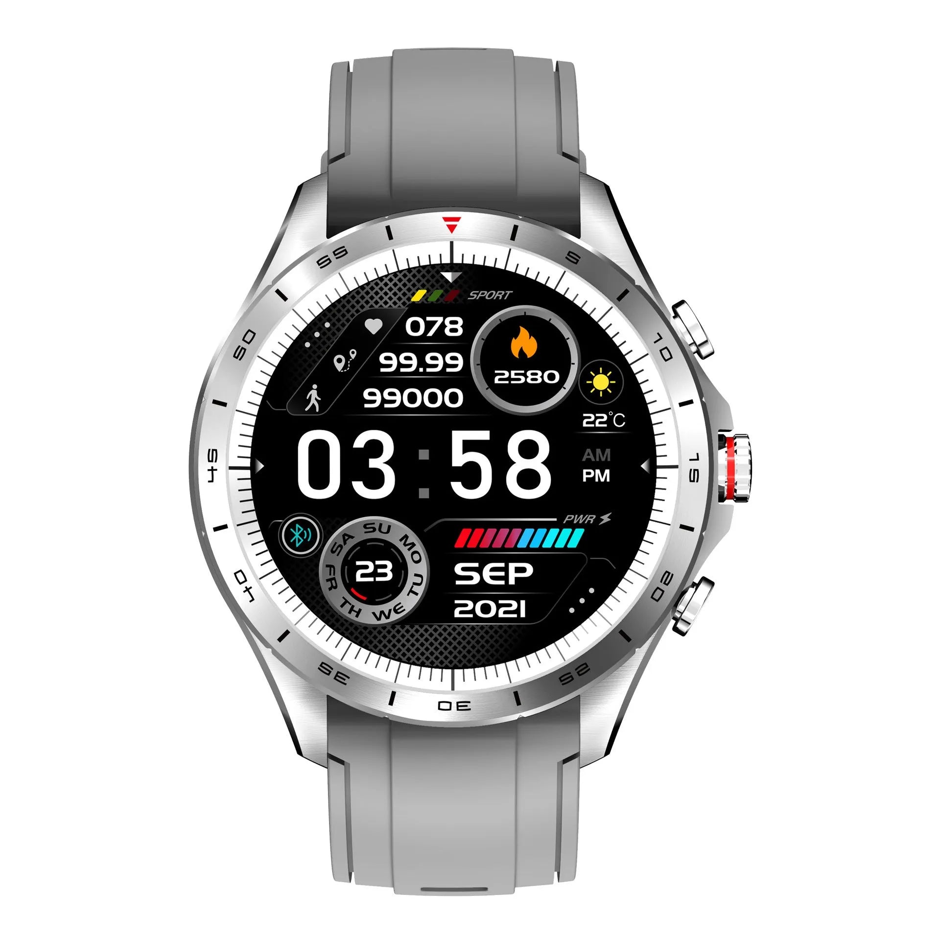 Men's smart bracelet watch with zinc alloy screen and silicone wristband in black, blue, or grey colour