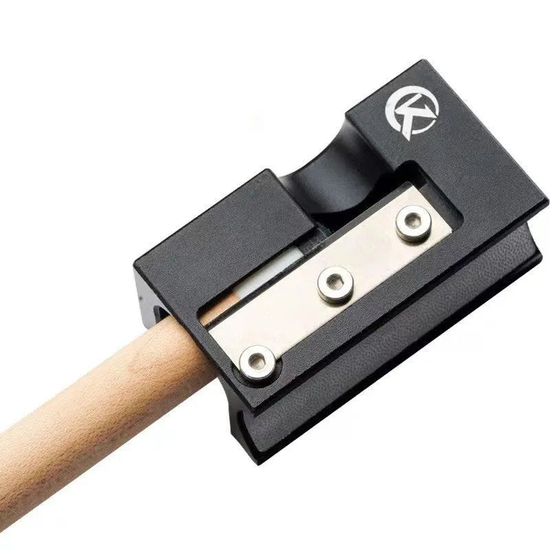 Black metal billiard cue tip repair tool with mounting accessories