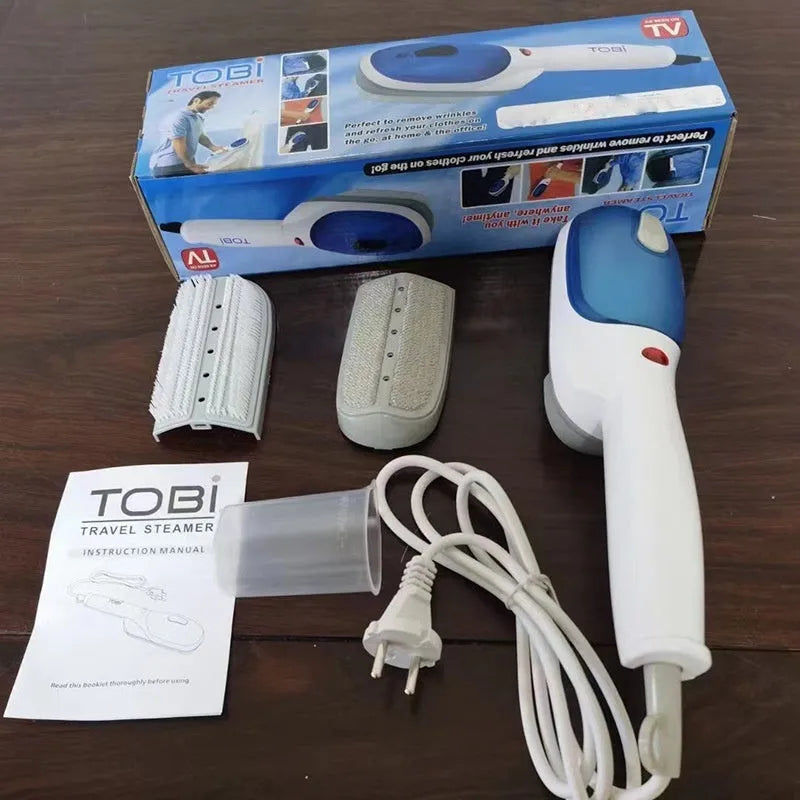 Handheld garment steamer with ABS lining, single gear control, and EU/US plug options for portable wrinkle removal.