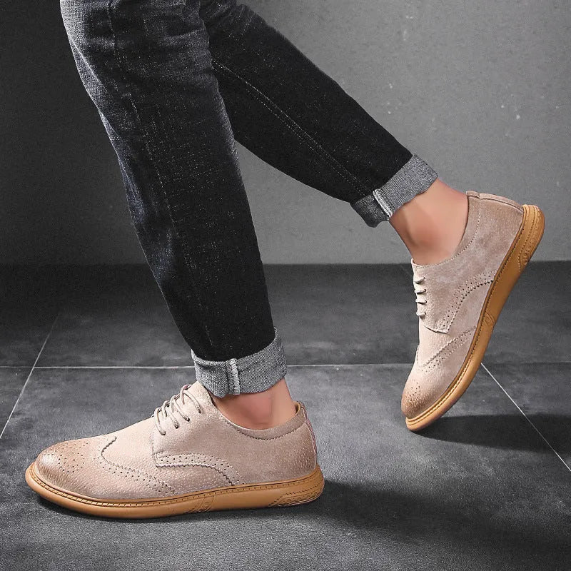Men's black leather business shoes with lace-up design and rubber soles