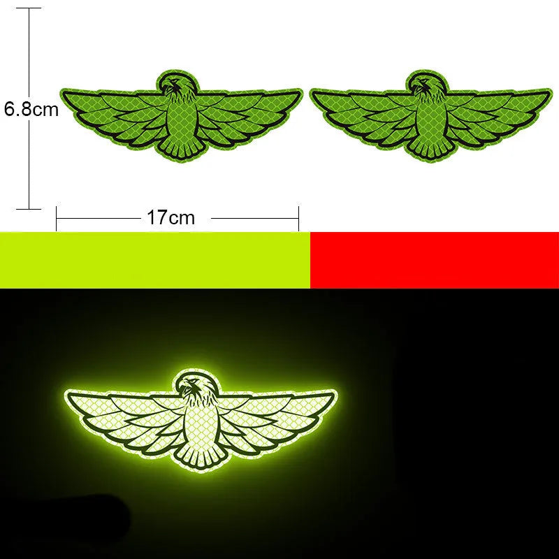 Pair of reflective warning stickers with dragon design, each measuring 9 by 5 centimetres.