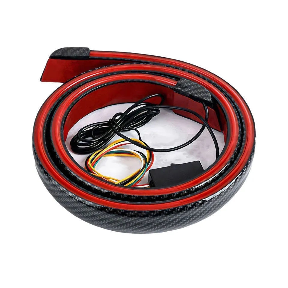 Car tail wing LED streamer turn signal light in red and colourful styles, showing 1.2m and 1.3m length options.