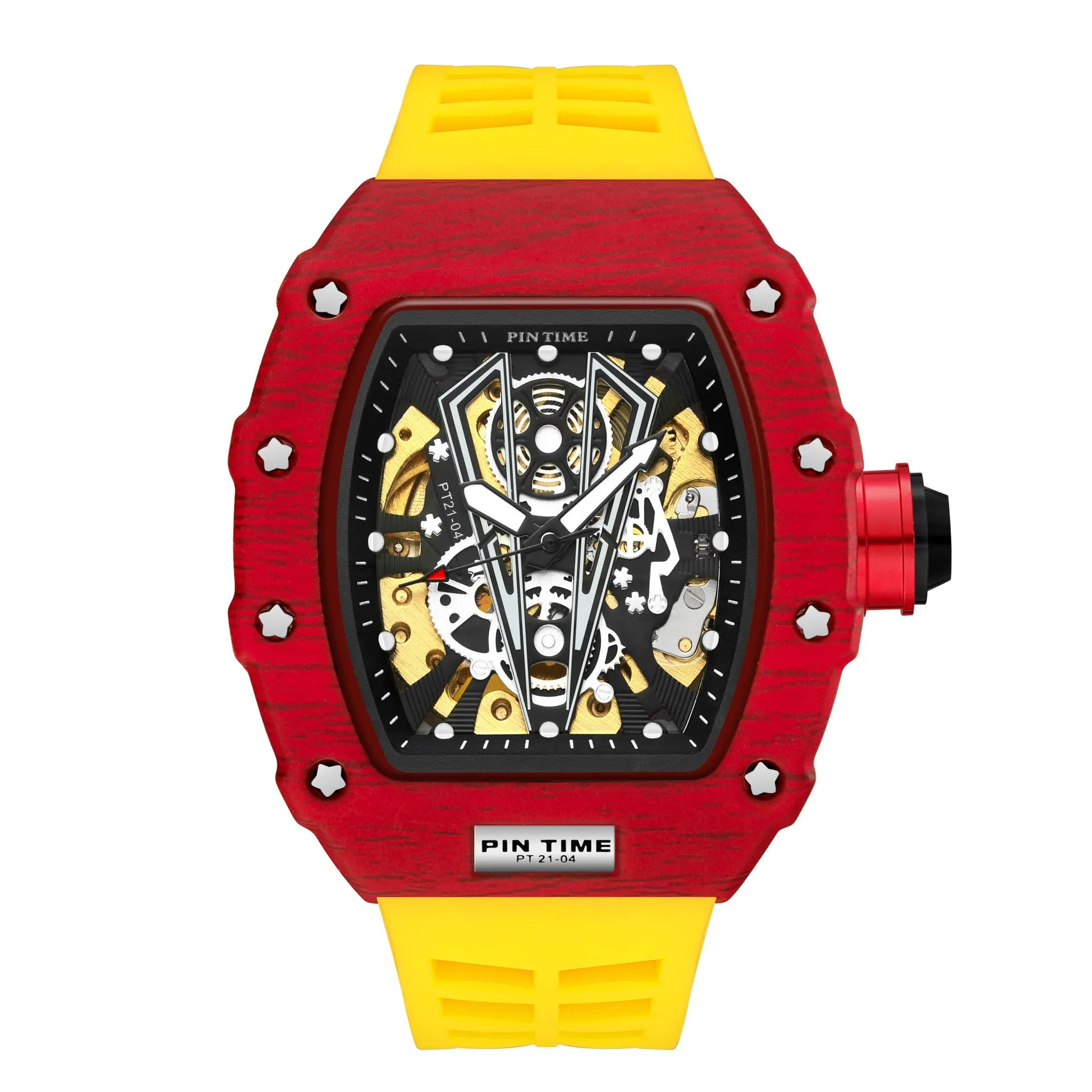 Men's automatic mechanical watch with 37mm dial and silicone strap in various colour combinations