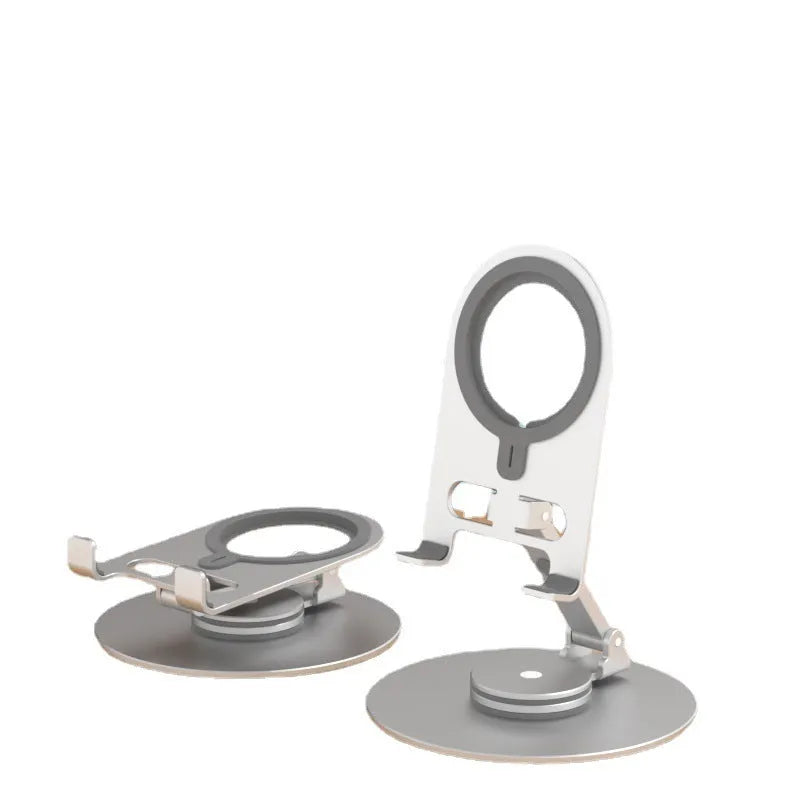 Desktop adjustable wireless charging stand with rotary arm in silver, alloy construction