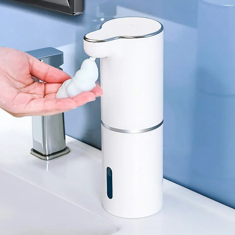 Smart foam automatic sensor soap dispenser in white ABS with USB cable, modern design for kitchen or bathroom