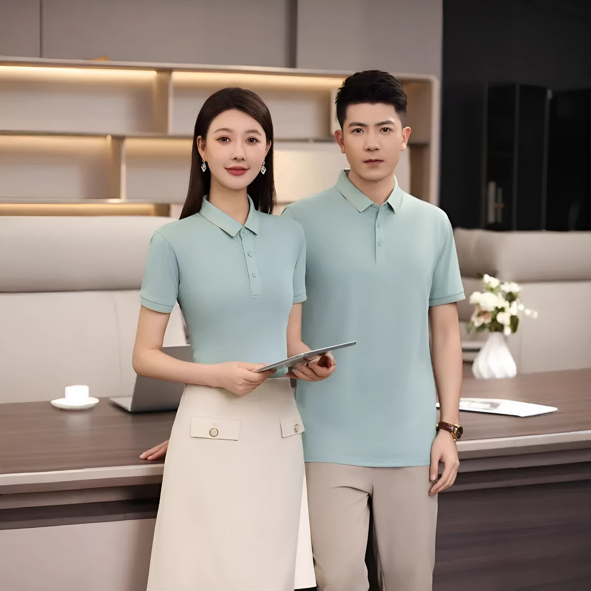 Men's thin short-sleeve summer work polo shirt, loose fit, single collar, available in six colours