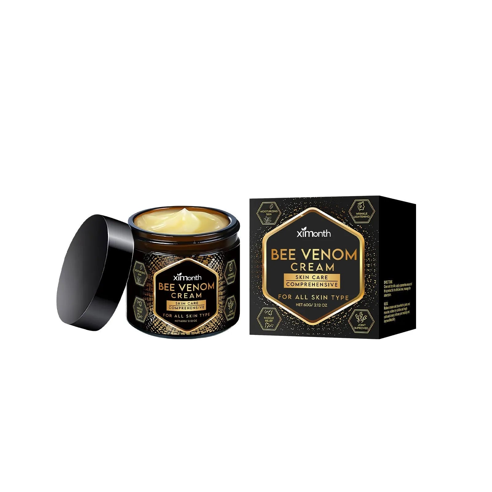 60 g jar of moisturising skincare cream with mint leaf, bee venom and tea tree oil.