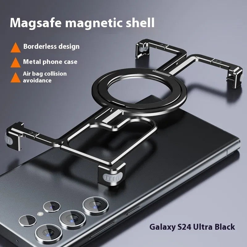 Metal drop-resistant frameless magnetic bracket for Samsung S24 series in black
