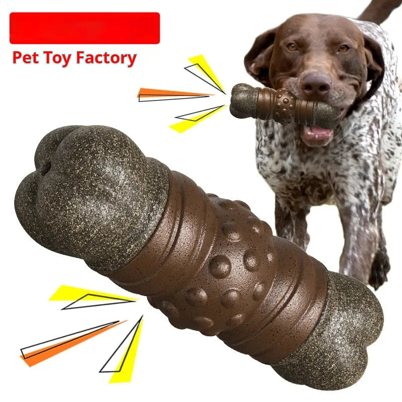 Wood colour plastic sounding bone dog toothbrush molar rod chew toy.