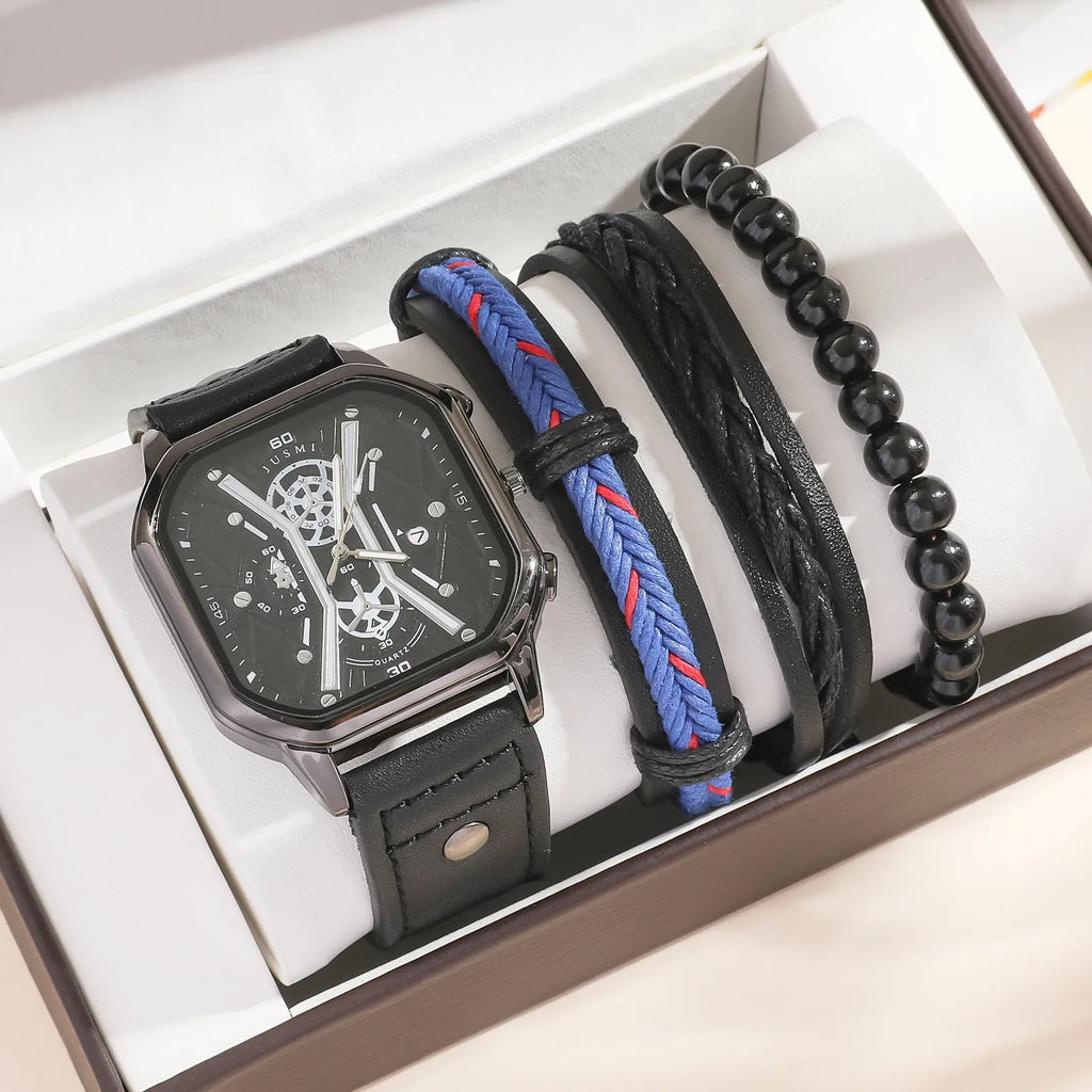 Quartz watch and bracelet set with 40mm alloy dial and strap pointer display