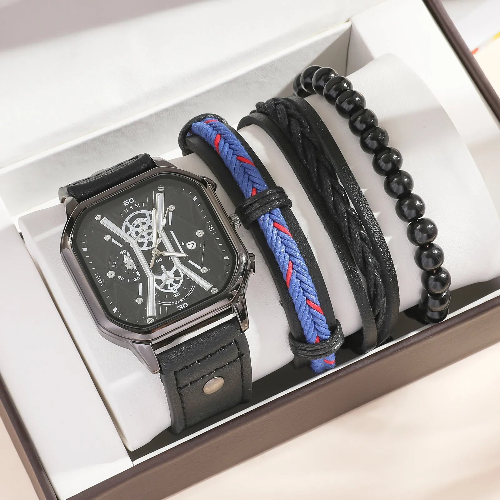 Quartz watch and bracelet set with 40mm alloy dial and strap pointer display