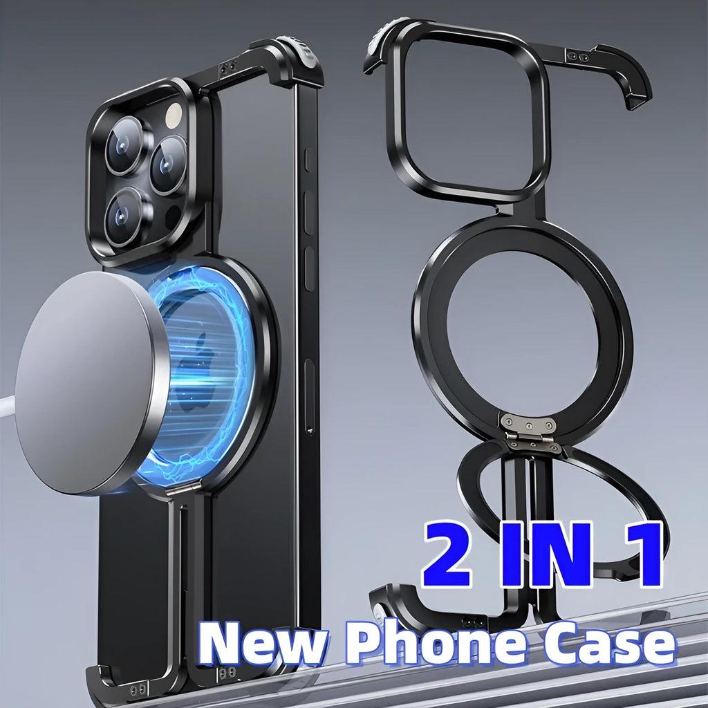 Metal airbag anti-fall phone case with aluminium holder for Apple iPhone 12 Pro to 15 Pro Max in black, blue, purple