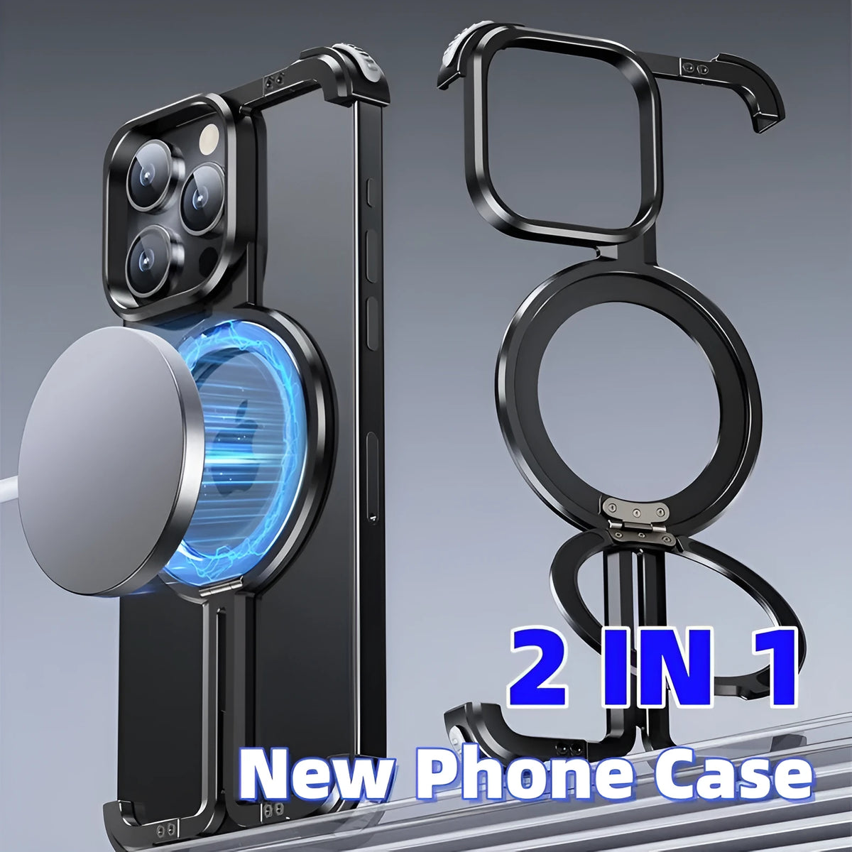 Metal airbag anti-fall phone case with aluminium holder for Apple iPhone 12 Pro to 15 Pro Max in black, blue, purple
