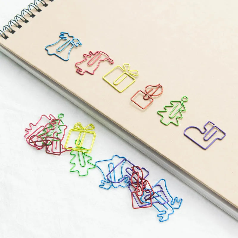 18 Christmas shaped coloured metal paper clips for festive document organisation