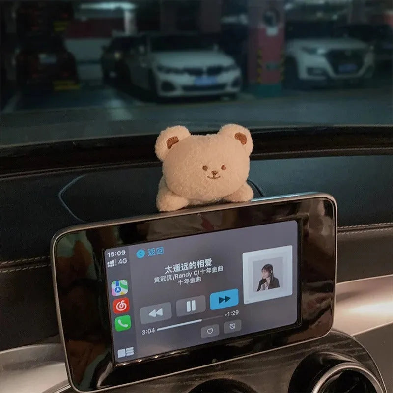 Fabric plush doll car decoration for dashboard in bear or rabbit cartoon designs