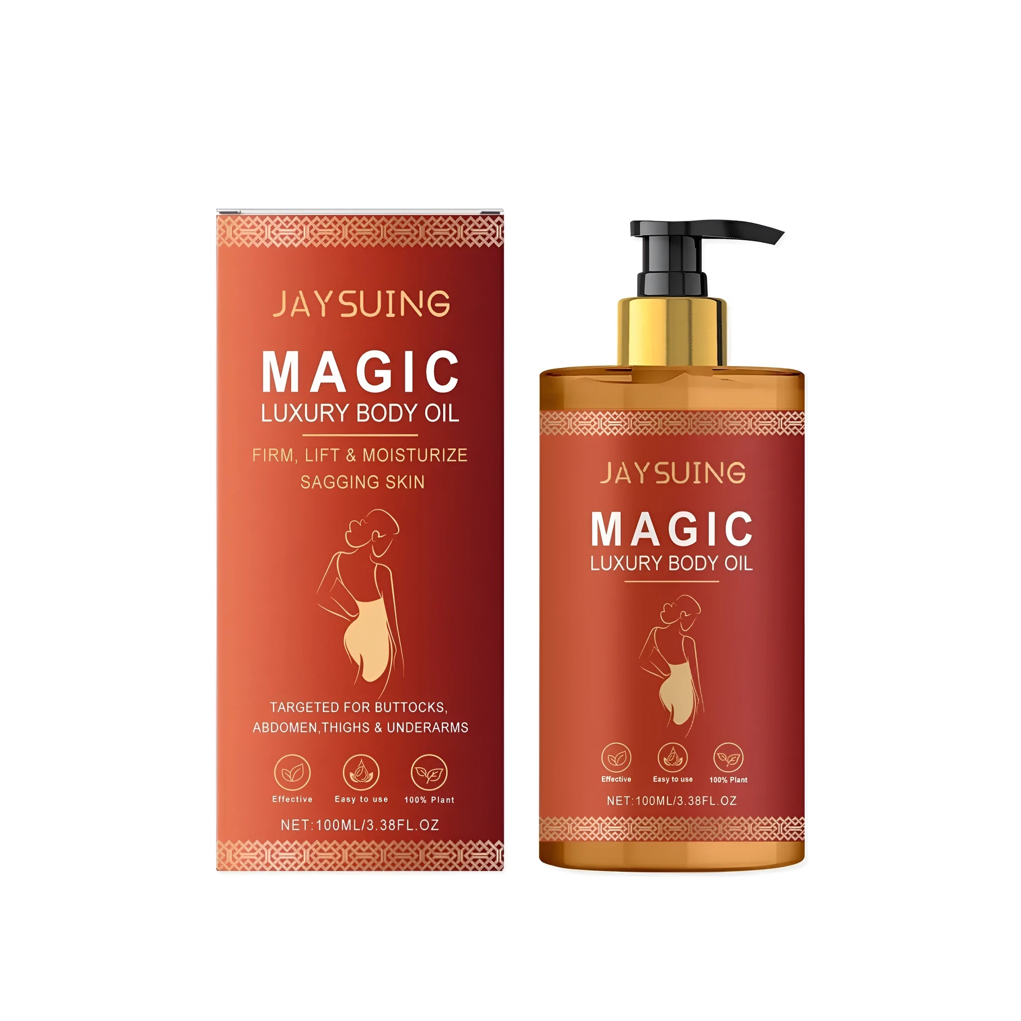 100 ml bottle of tightening and nourishing body oil containing vitamin E and rose hip oil.