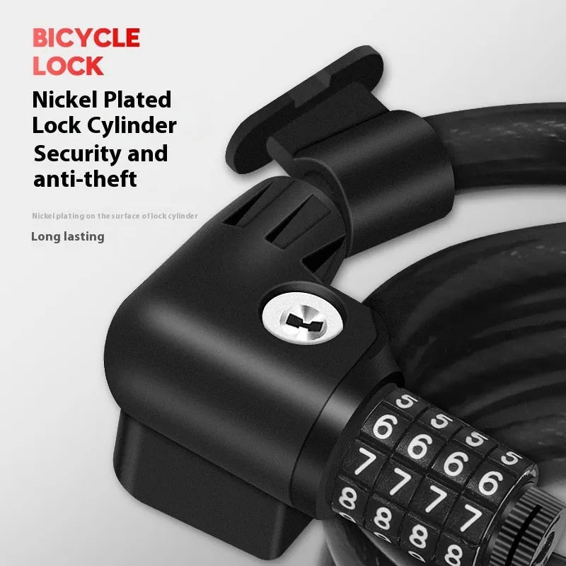 Password double open anti-theft steel cable bicycle lock 100cm black and orange with light option